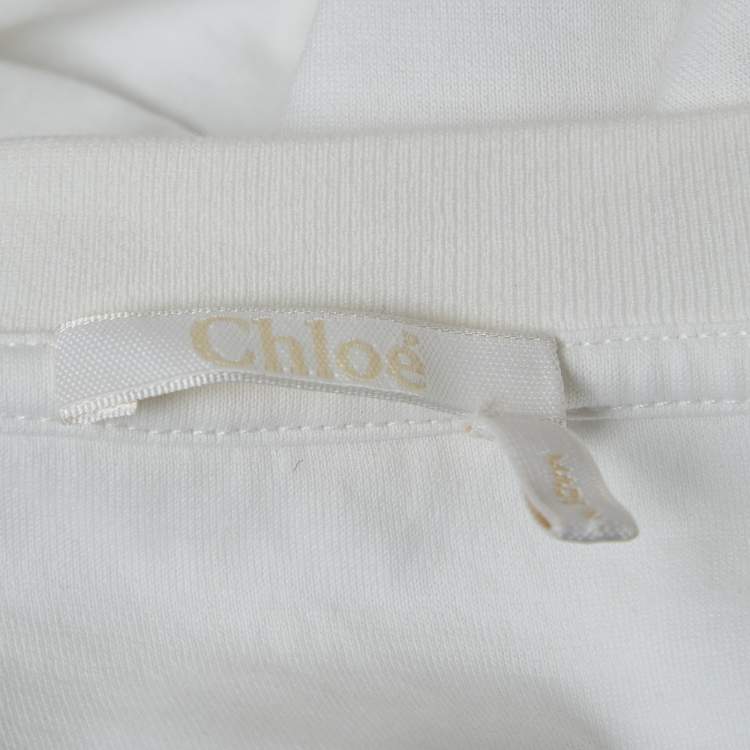 Pre Owned Chloe White Mouth Print Cotton Crew Neck T-Shirt L
