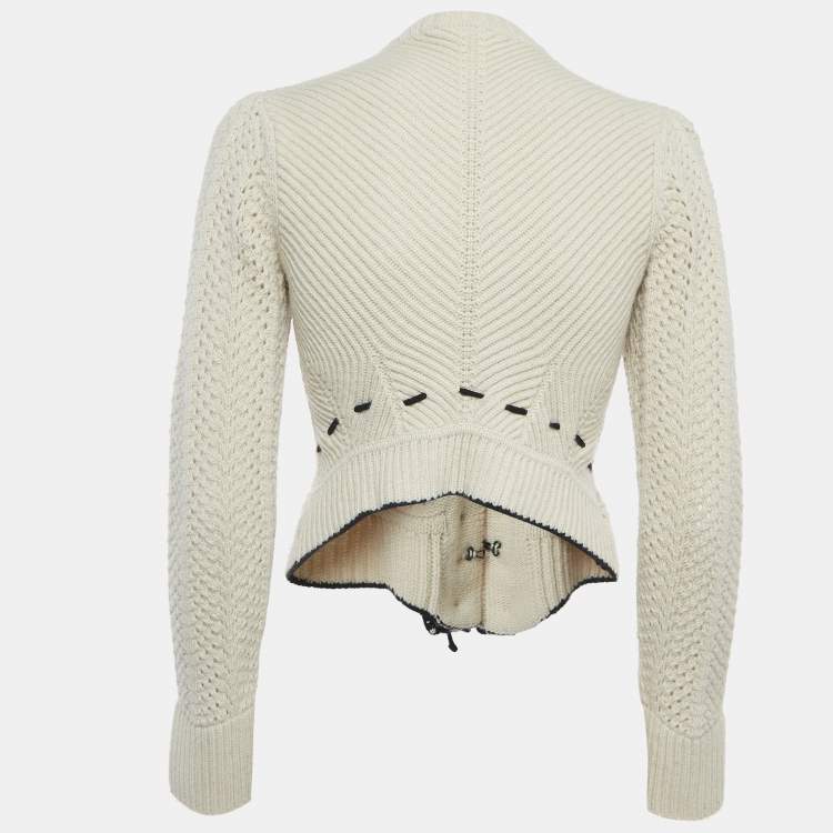 Pre Owned Chloe Vintage Beige Wool Knit Hook Front Cropped Cardigan S