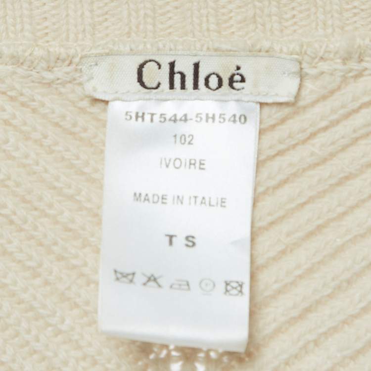 Pre Owned Chloe Vintage Beige Wool Knit Hook Front Cropped Cardigan S