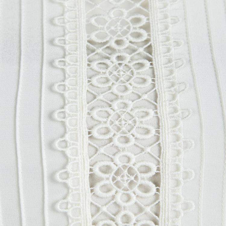 Pre Owned Chloe White Cotton Lace Insert Detail Ruffle Bottom Long Sleeve Top S