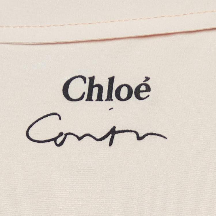 Pre Owned Chloe X Corita Kent Pansy Pink Slogan Print Silk Shirt M