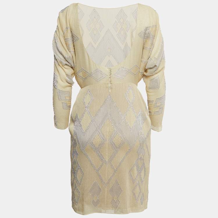 Pre Owned Chloe Cream Beads Embroidered Silk Open Back Mini Dress M
