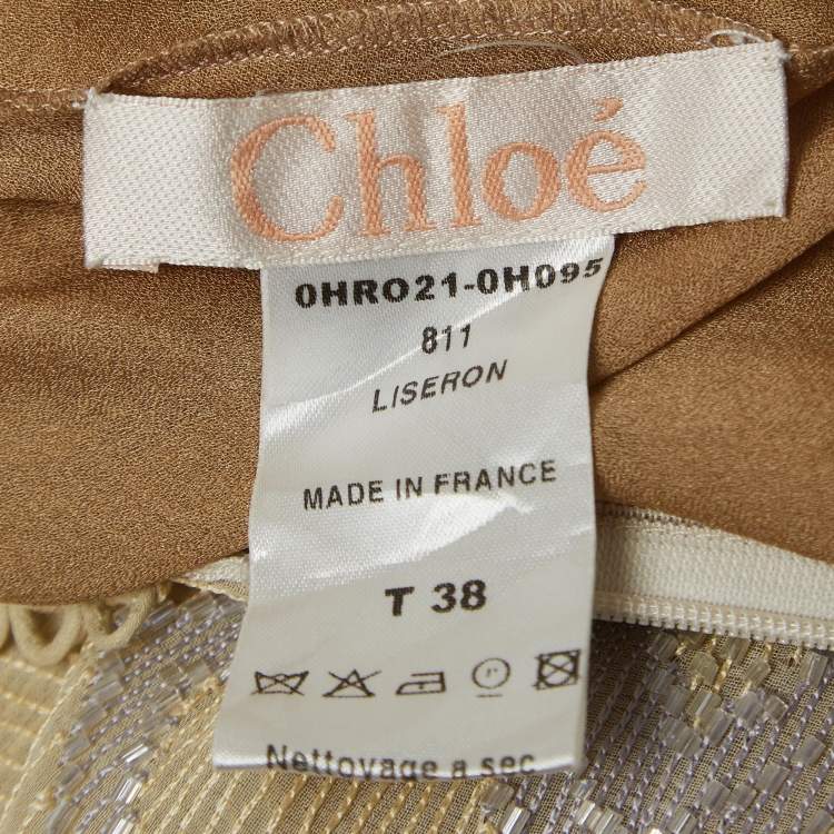 Pre Owned Chloe Cream Beads Embroidered Silk Open Back Mini Dress M