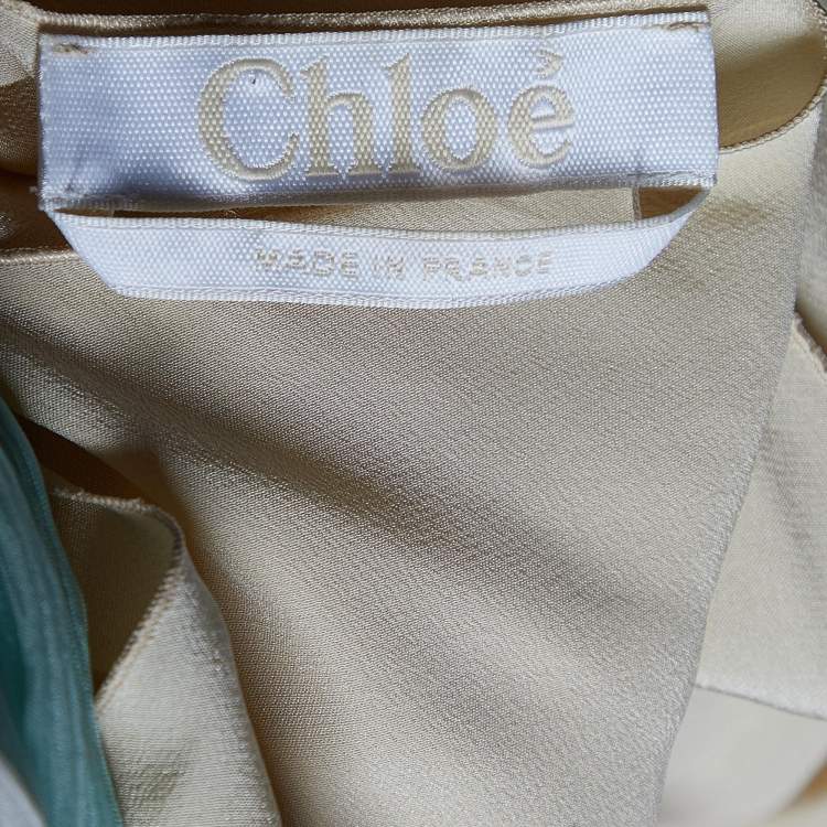 Pre Owned Chloé  Multicolor Striped Silk Crepe Off-The-Shoulder Blouse L