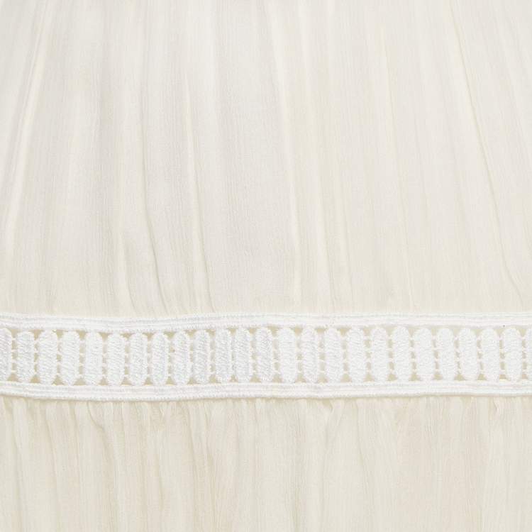 Pre Owned Chloe White Lace Trim Silk Gathered Mini Skirt S