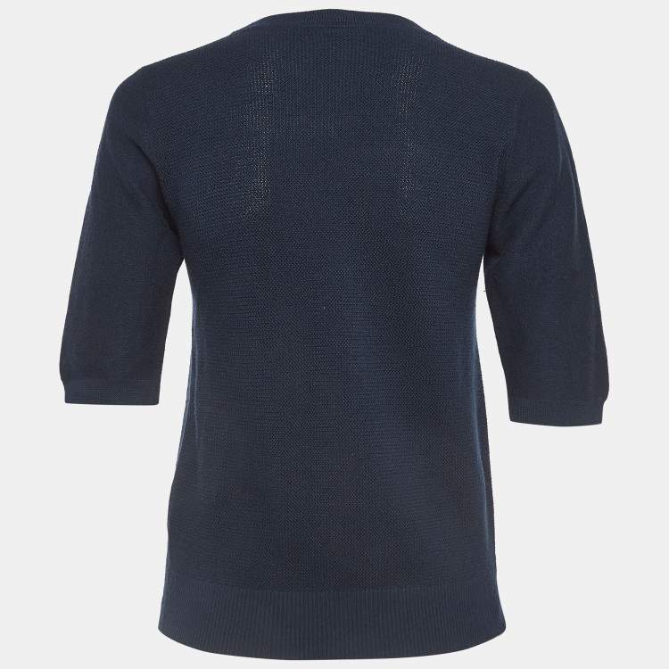 Pre Owned Chloé Dark Blue Silk and Wool Crew Neck T-Shirt XS