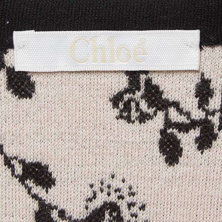 مملوكة مسبقًا Chloe Black Floral Intarsia Knit V-Neck Mini Dress M