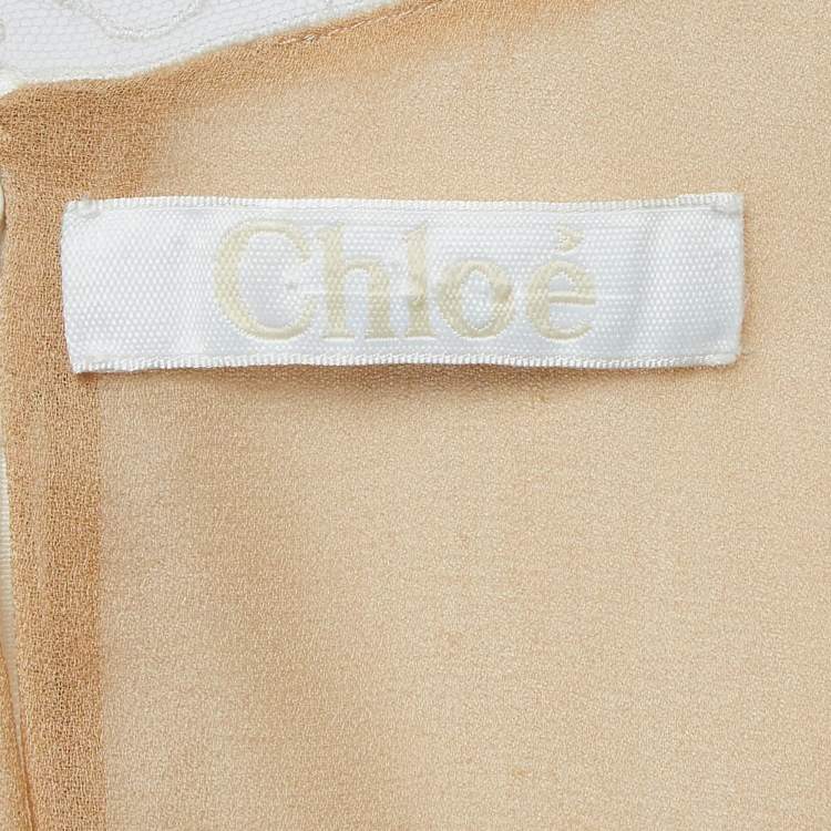 Pre Owned Chloe Cream Silk Lace Trim Midi Dress M