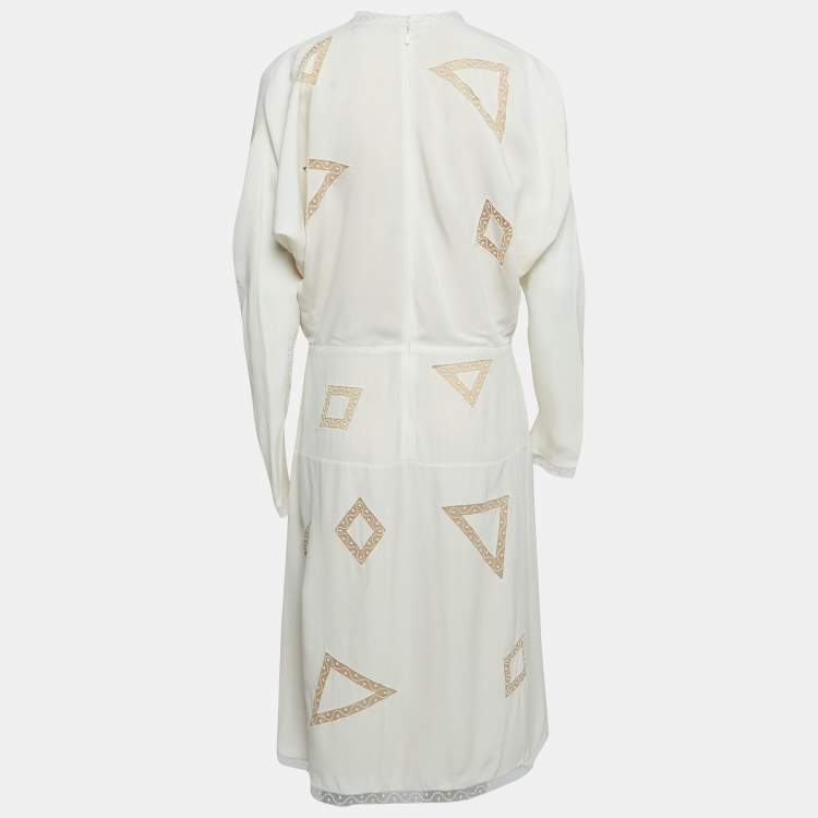 Pre Owned Chloe Cream Silk Lace Trim Midi Dress M