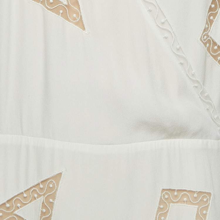 Pre Owned Chloe Cream Silk Lace Trim Midi Dress M