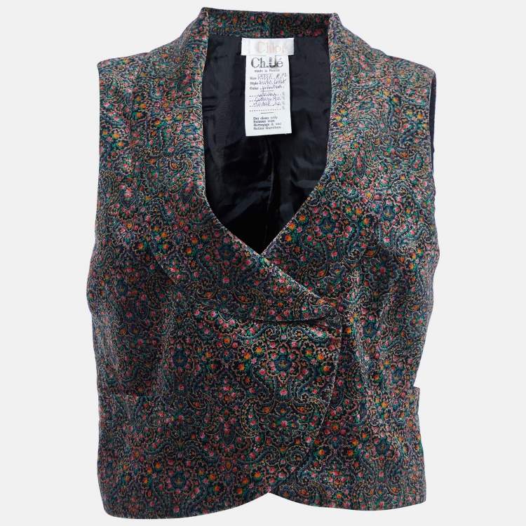 Pre Owned Chloe Vintage Multicolor Floral Velvet Vest L