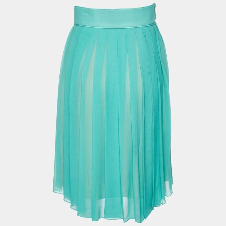 Pre Owned Chloe Cyan Blue Silk Pleated Midi Skirt M