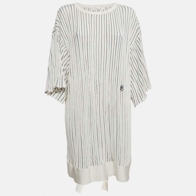 Pre Owned Chloe Off-White Patterned Knit Flared Sleeves Mini Dress L