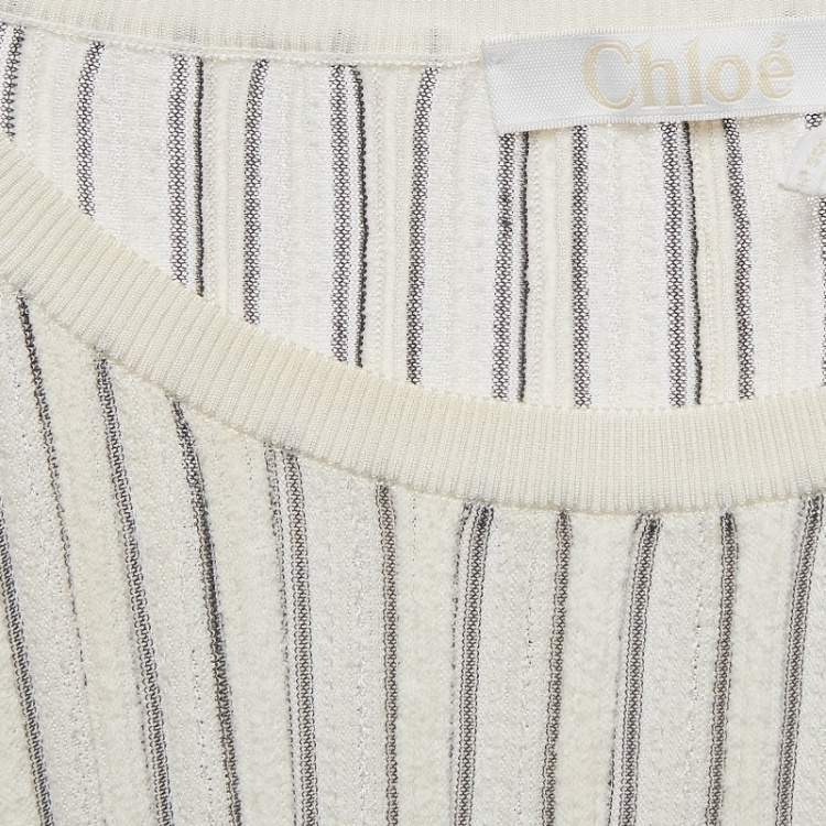 Pre Owned Chloe Off-White Patterned Knit Flared Sleeves Mini Dress L