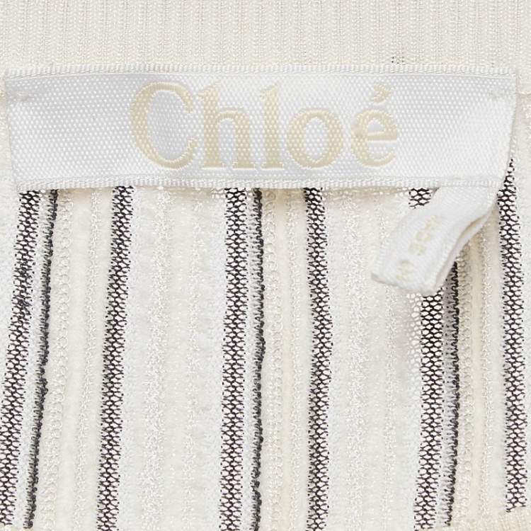 Pre Owned Chloe Off-White Patterned Knit Flared Sleeves Mini Dress L