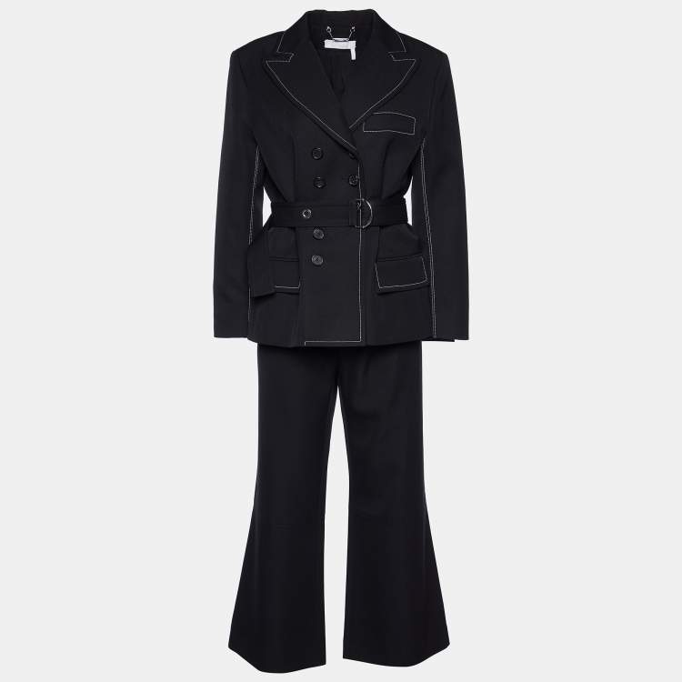 Pre Owned Chloe Black Wool Blend Belted Pant Suit L