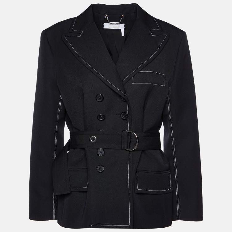 Pre Owned Chloe Black Wool Blend Belted Pant Suit L