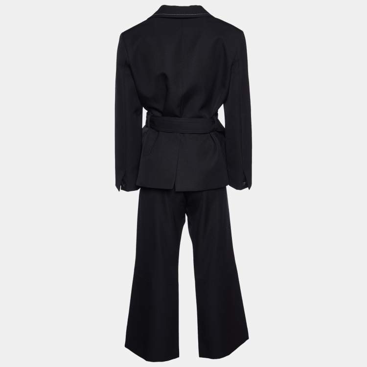 Pre Owned Chloe Black Wool Blend Belted Pant Suit L