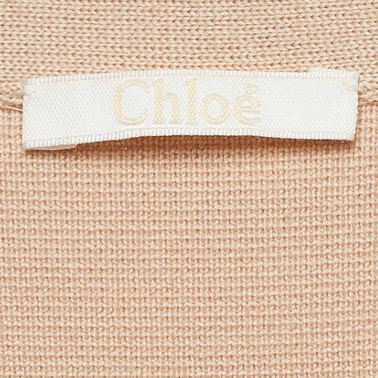 Pre Owned Chloe Beige Crochet Trim Wool Knit Sleeveless Maxi Dress M