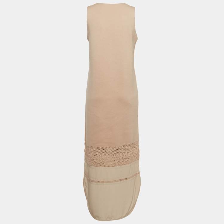 Pre Owned Chloe Beige Crochet Trim Wool Knit Sleeveless Maxi Dress M