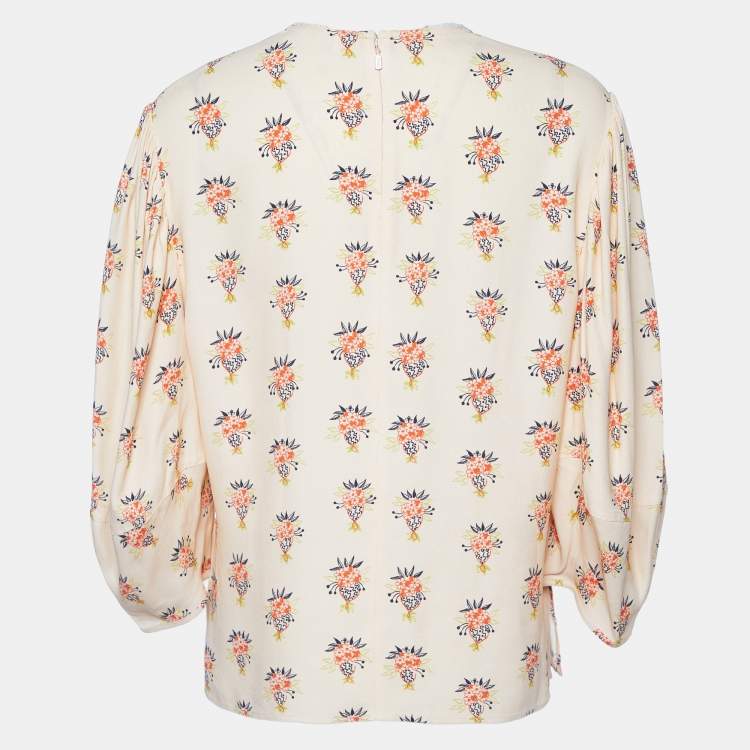 Pre Owned Chloe Wild Pink Printed Crepe Puff Sleeves Top L