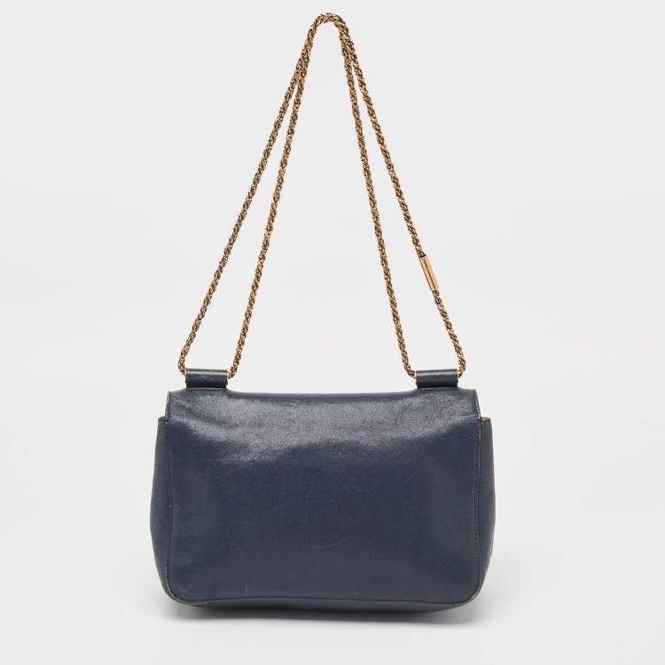 Pre Owned Chloe Navy Blue Leather Medium Elsie Shoulder Bag