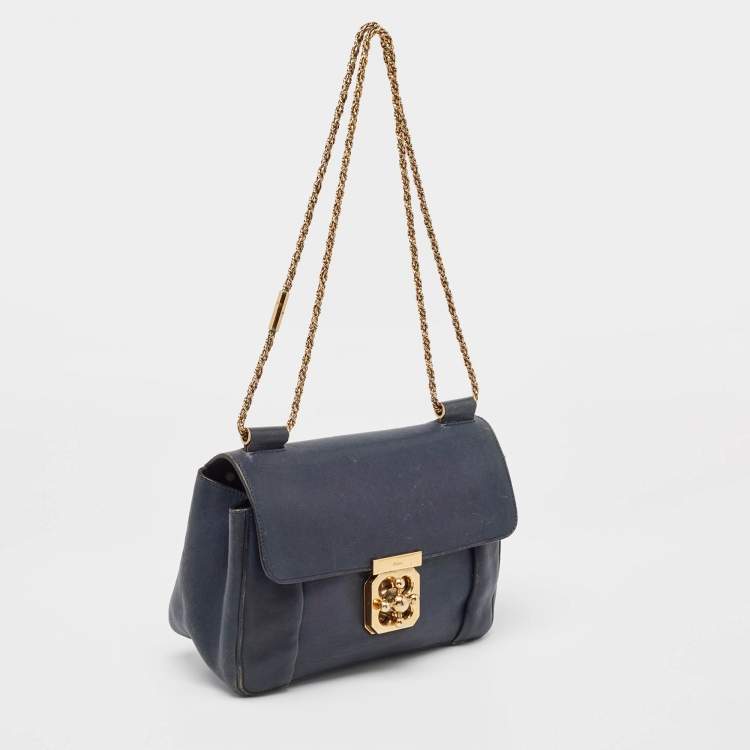Pre Owned Chloe Navy Blue Leather Medium Elsie Shoulder Bag