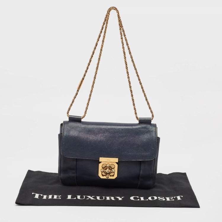 Pre Owned Chloe Navy Blue Leather Medium Elsie Shoulder Bag
