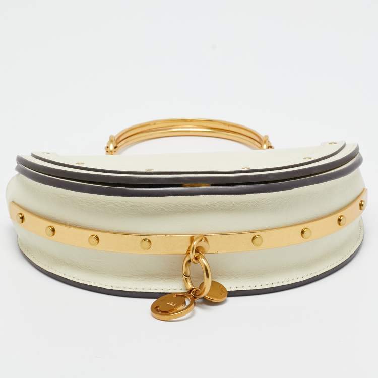 Pre Owned Chloe Off White Leather Nile Minaudiere Crossbody Bag