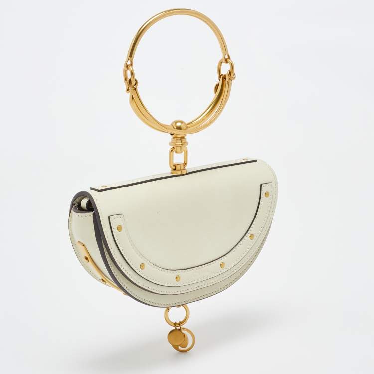 Pre Owned Chloe Off White Leather Nile Minaudiere Crossbody Bag