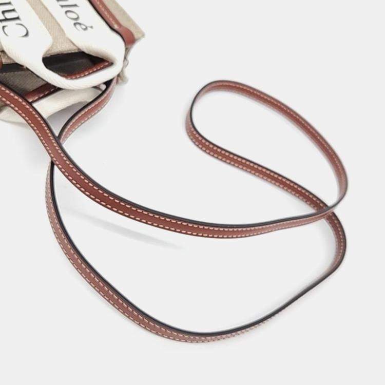 Pre Owned Chloe Beige Canvas Mini Woody Convertible Tote Bag