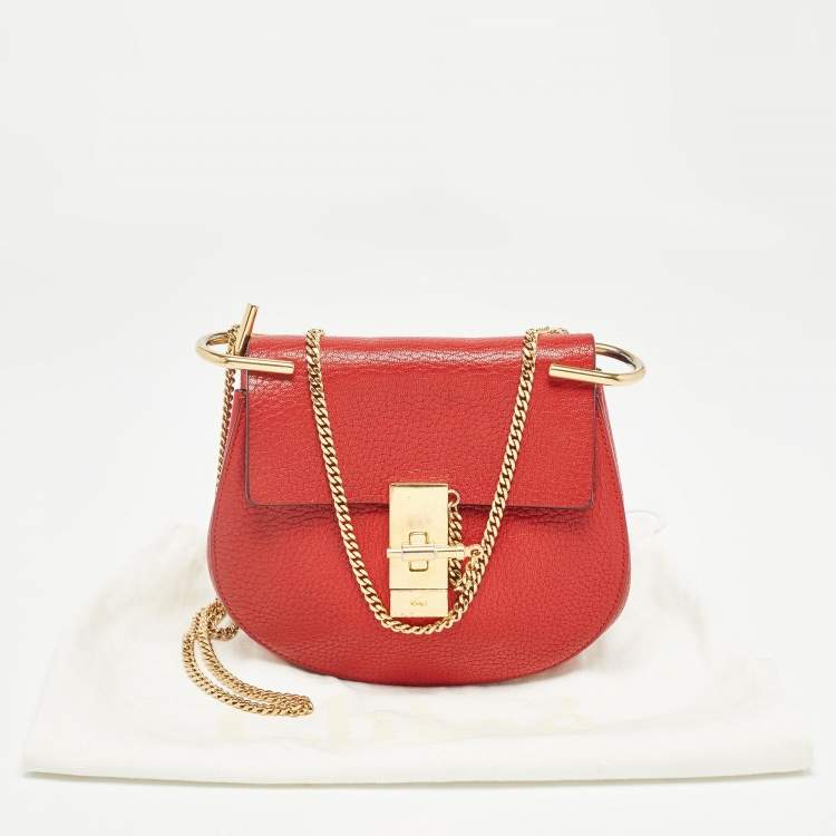 Pre Owned Chloe Red Leather Small Drew Chain Crossbody Bag