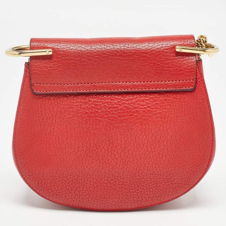 Pre Owned Chloe Red Leather Small Drew Chain Crossbody Bag
