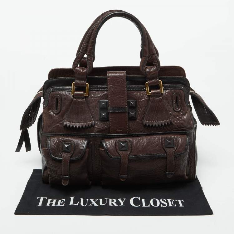 Pre Owned Chloe Brown/Black Leather Pockets Tote