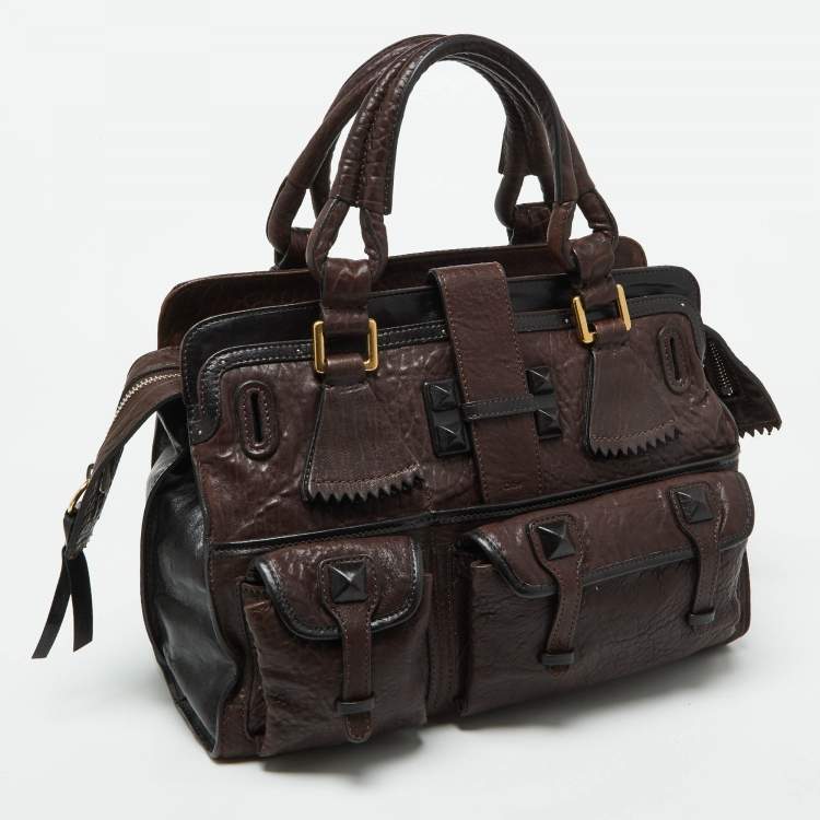 Pre Owned Chloe Brown/Black Leather Pockets Tote
