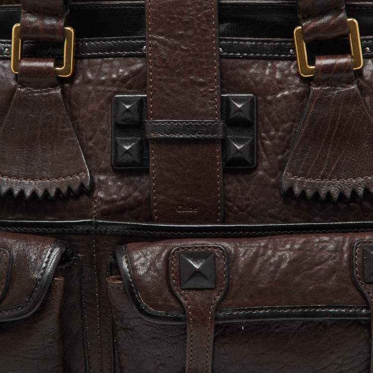 Pre Owned Chloe Brown/Black Leather Pockets Tote