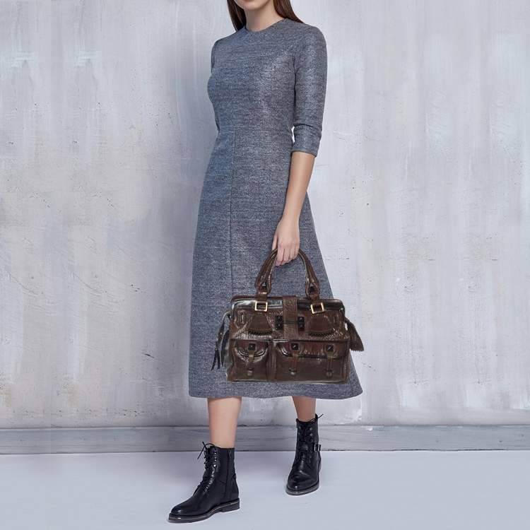 Pre Owned Chloe Brown/Black Leather Pockets Tote