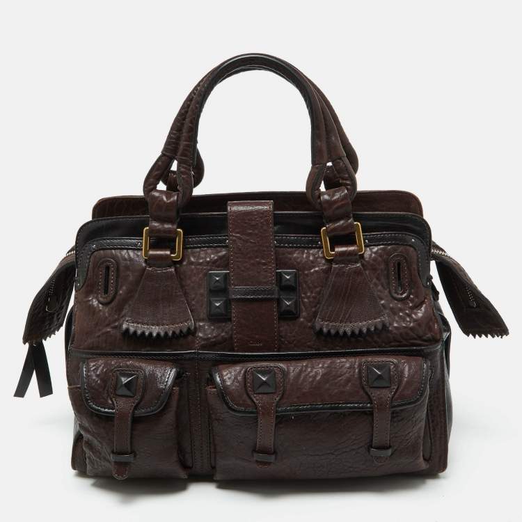 Pre Owned Chloe Brown/Black Leather Pockets Tote
