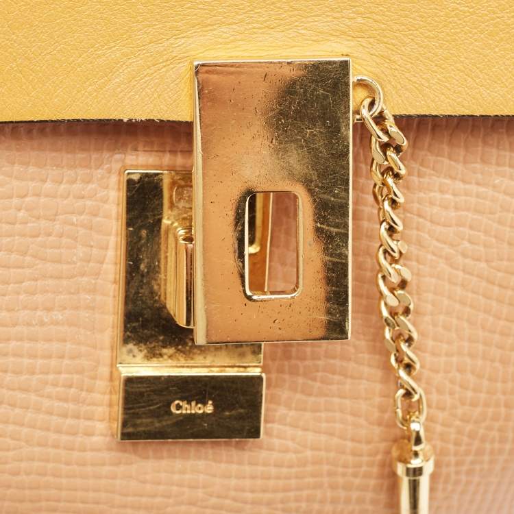 Pre Owned Chloe Beige/Mustard Leather Medium Drew Shoulder Bag