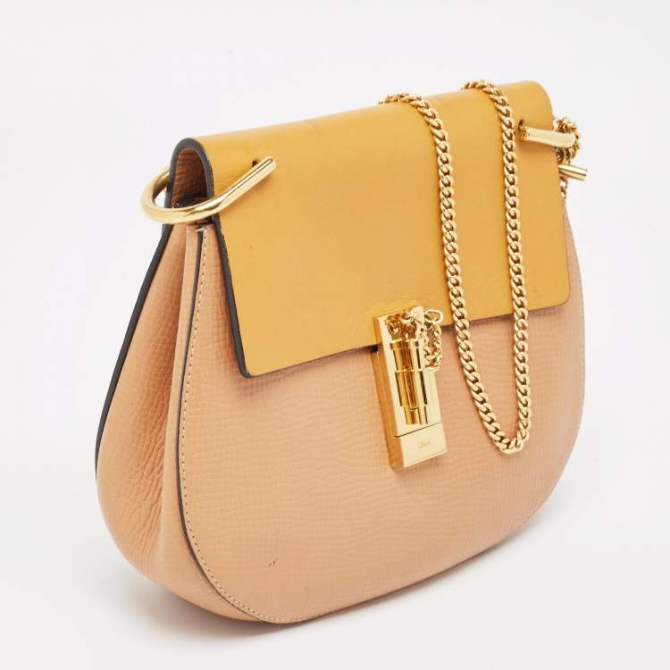 Pre Owned Chloe Beige/Mustard Leather Medium Drew Shoulder Bag