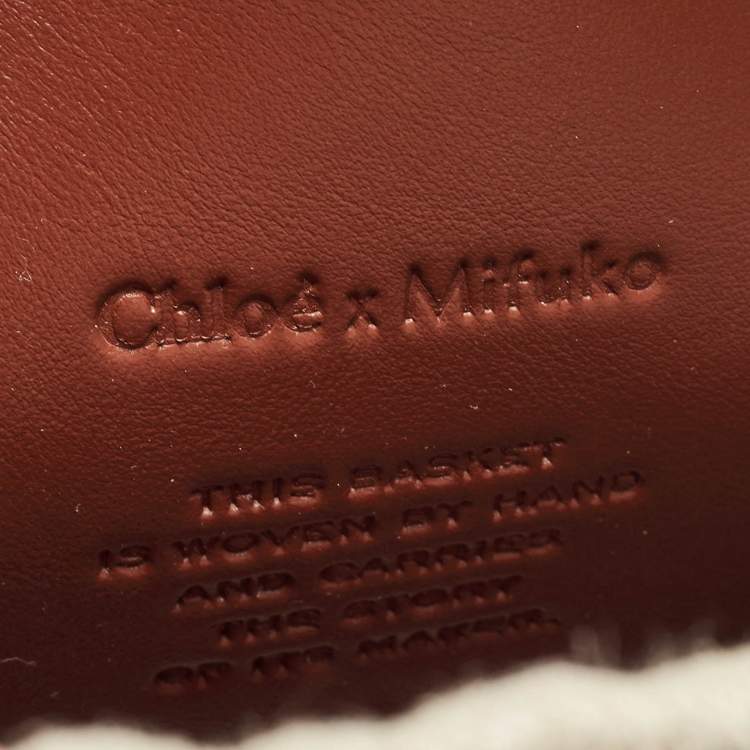 Pre Owned Chloe Beige/Tan Raffia and Leather Small Woody Bucket Bag
