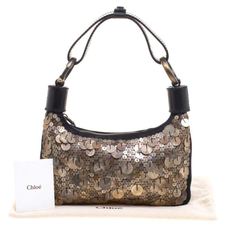 Pre Owned Chloe Black and Metallic Sequin Embellished Shoulder Bag