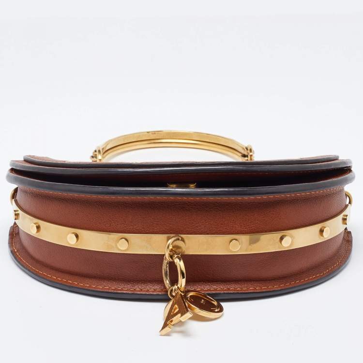 Pre Owned Chloe Tan Leather Small Nile Bracelet Minaudiere Bag