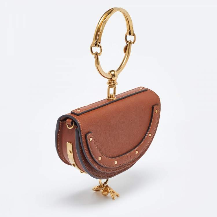 Pre Owned Chloe Tan Leather Small Nile Bracelet Minaudiere Bag