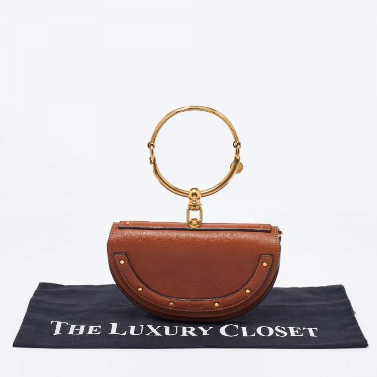 Pre Owned Chloe Tan Leather Small Nile Bracelet Minaudiere Bag