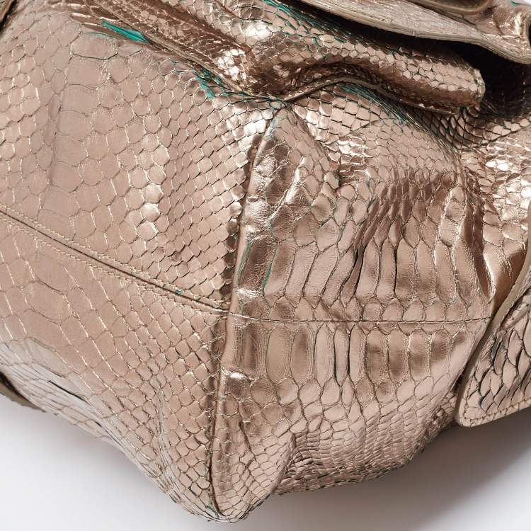 Pre Owned Chloe Metallic Rose Gold Python Large Saskia Satchel