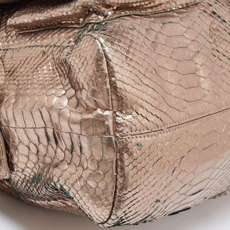 Pre Owned Chloe Metallic Rose Gold Python Large Saskia Satchel