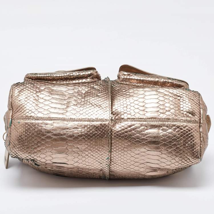 Pre Owned Chloe Metallic Rose Gold Python Large Saskia Satchel