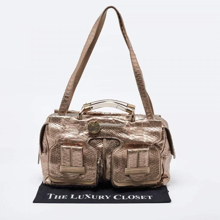 Pre Owned Chloe Metallic Rose Gold Python Large Saskia Satchel