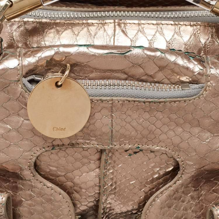 Pre Owned Chloe Metallic Rose Gold Python Large Saskia Satchel